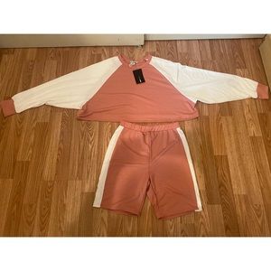 FASHIONNOVA! Long sleeve white & pink crop top with biker shorts! Medium!